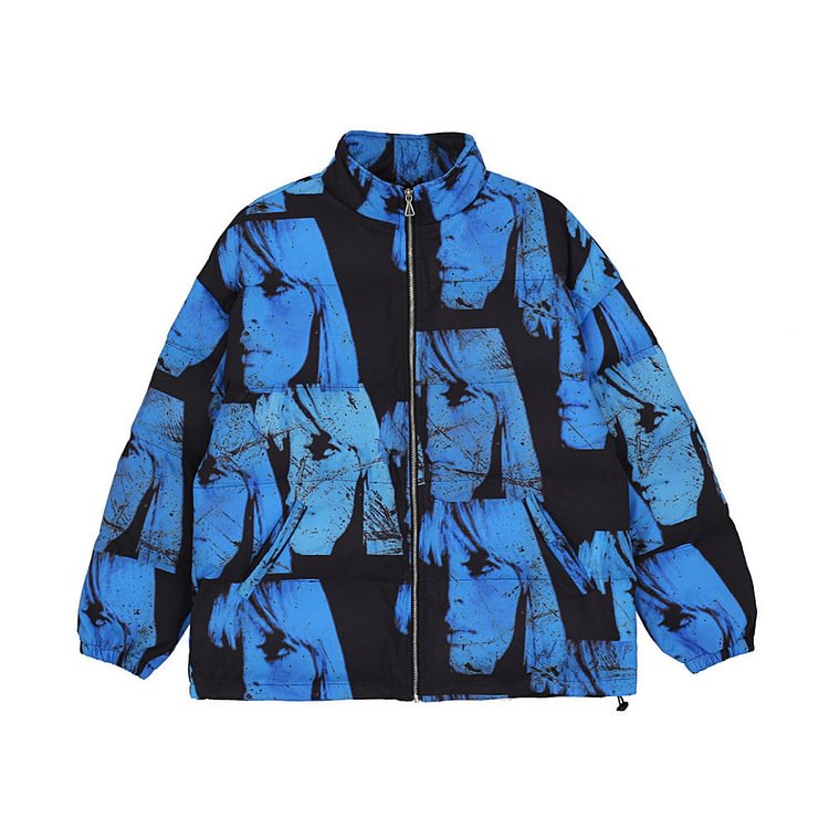 Men's Character Printing Large Size Retro Sports Long Sleeve Casual Top Baggy Coat Men Cotton Padded Jackets