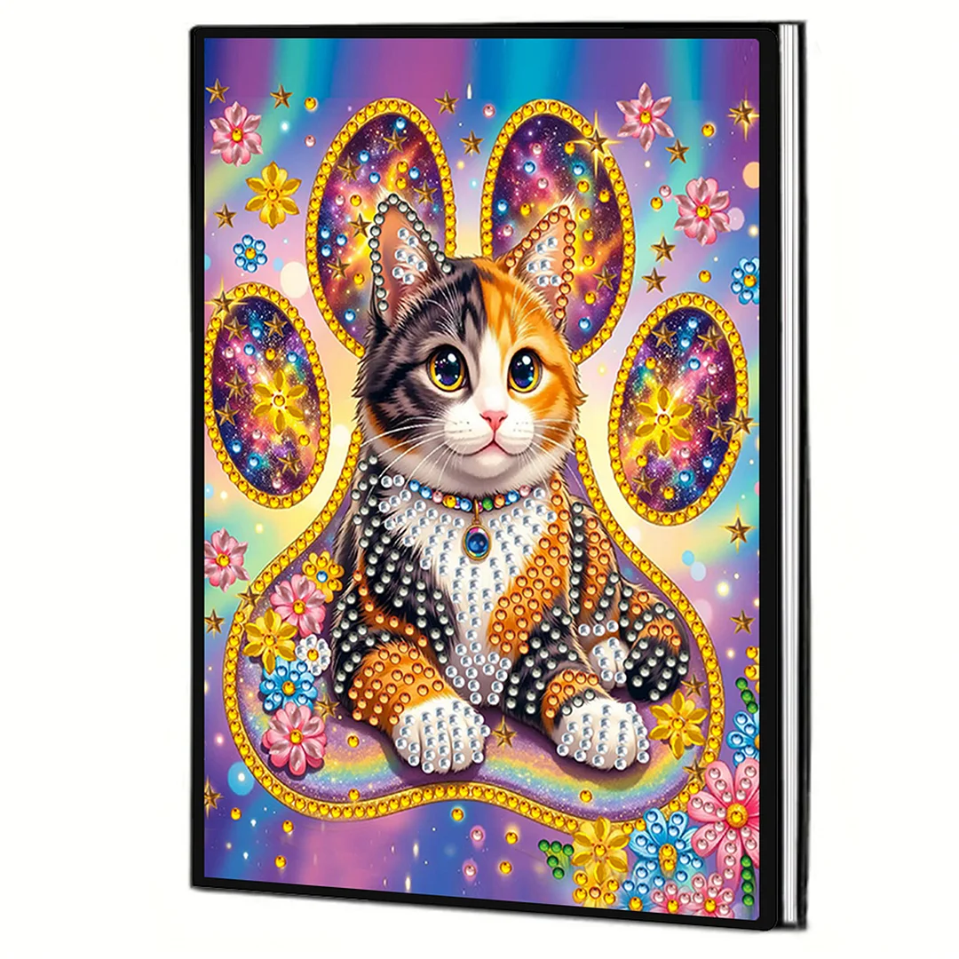 DIY Flower Diamond Painting Journals Notebooks 50 Pages A5 No Lines Special Shaped Diamond Art Kits for Beginners Craft Lovers and Artists (Cat)