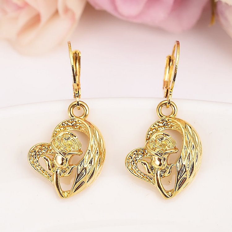 24k gold love drop earring  Gold color Dubai african Arab Middle Eastern Jewelry Mom Gifts