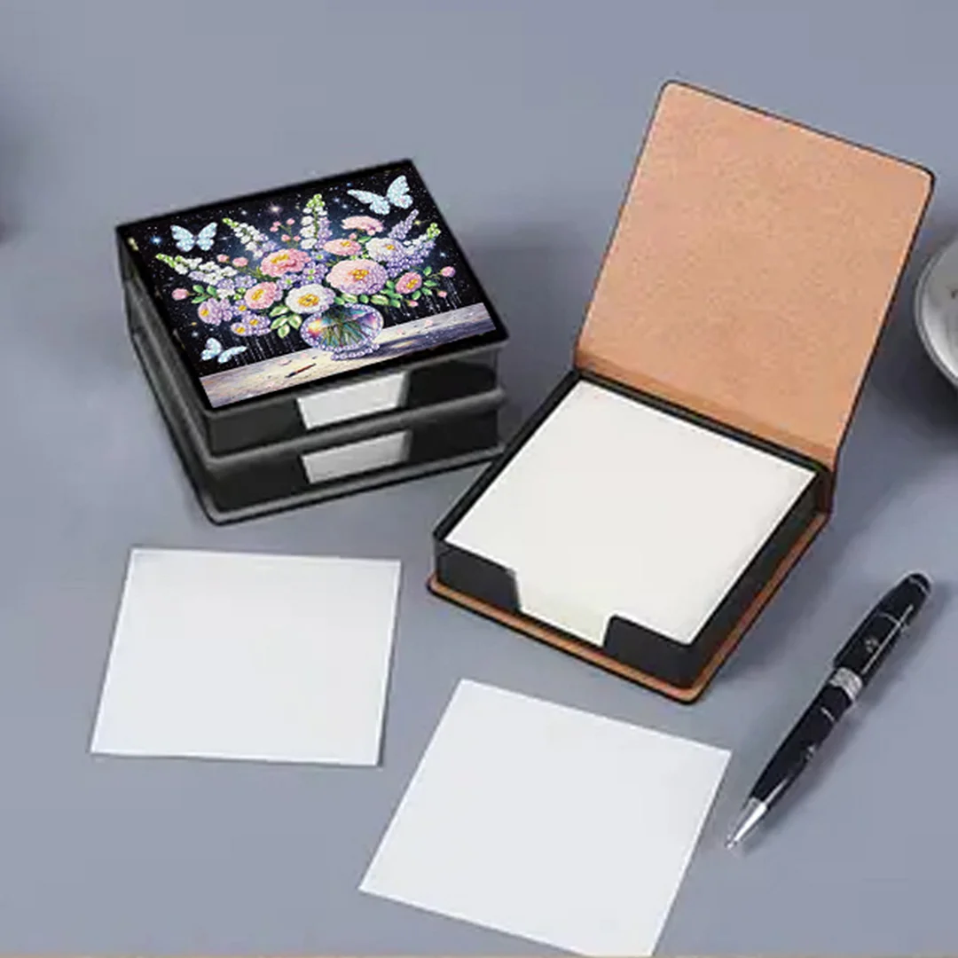 Bouquets PU DIY 5D Diamond Painting Note Box with 160 Sheets for Office Home
