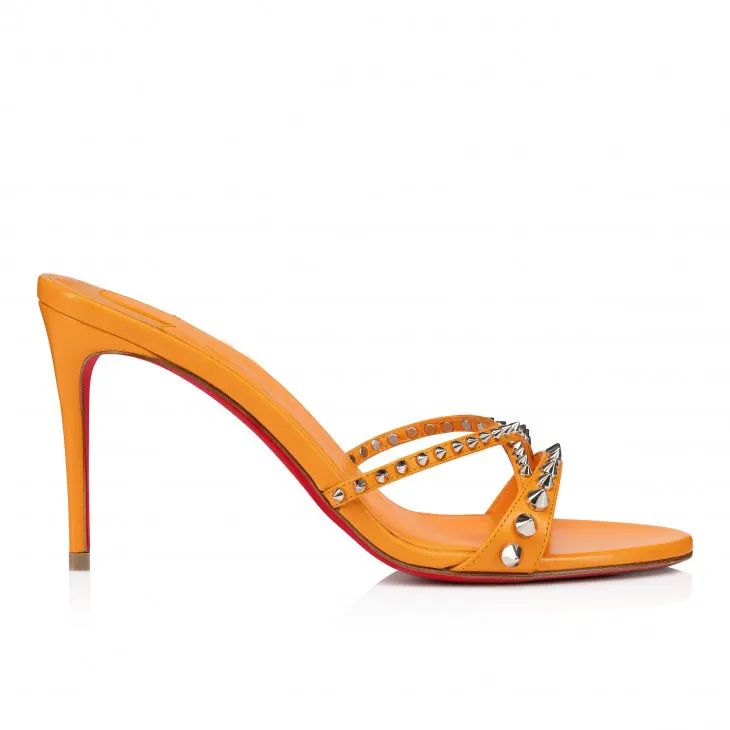 85mm Women's Sandals Pointed Toe Rivet Mules Red Bottom Heels Slip on Stilettos-vocosishoes