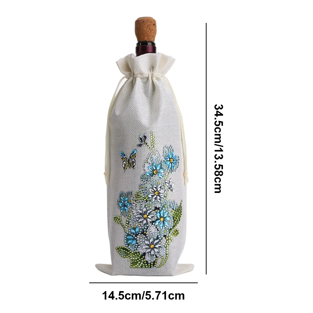 4pcs DIY Diamond Painting Wine Bag Kit Rhinestones Liquor Bottle Cover (Flower)
