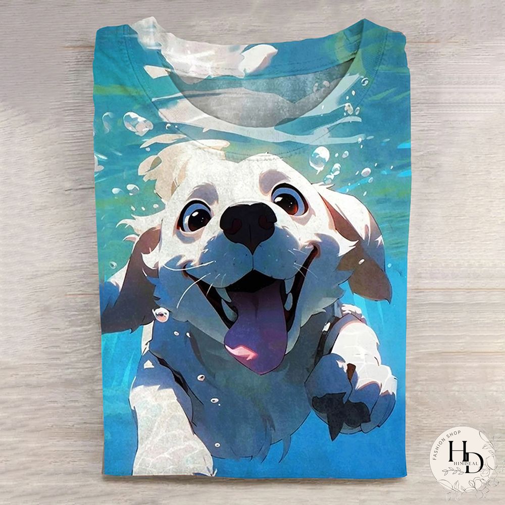 Cute Swimming Dog Art Print T-shirt