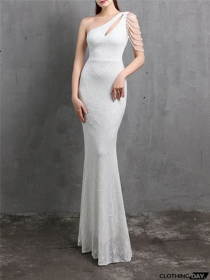 Elegant Sexy Sequins Slim One-Shoulder Evening Dresses