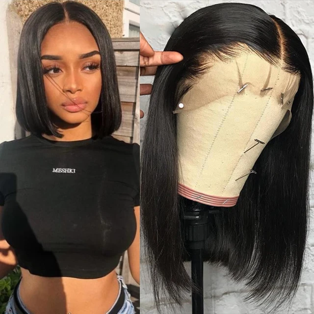 Brazilian Black Straight Hair Short BOB Wigs Lady Wig