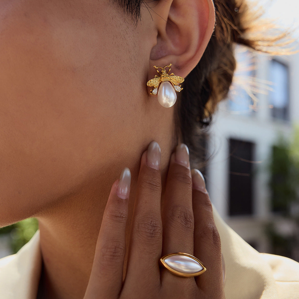 Jie Ding Pearl Earrings Design Niche Stainless Steel Earrings Titanium Steel Earrings For Women