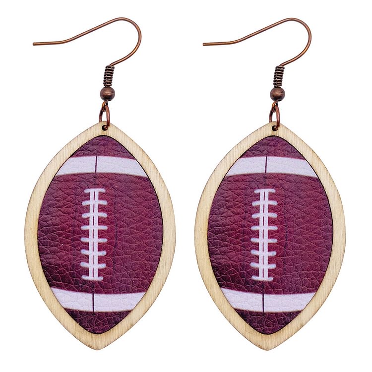 Teardrop Leather Baseball Earrings For Women Basketball Football Drops Dangle Wood Earrings For Sport Lover Jewelry