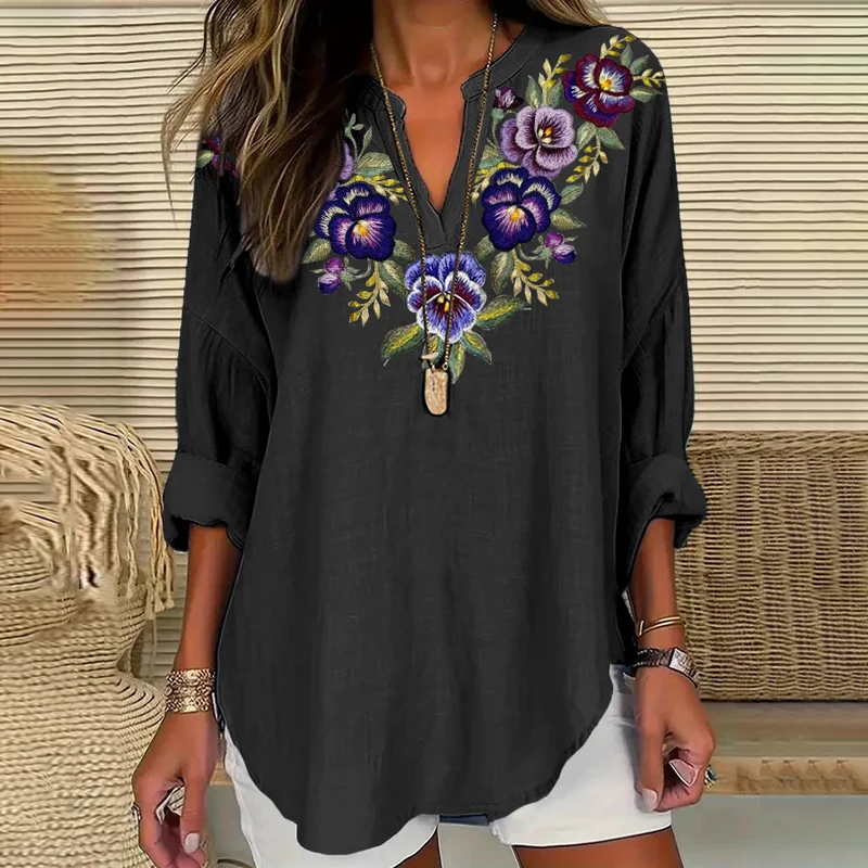 Comstylish Women's Purple Floral Art Print Casual Loose Tunic