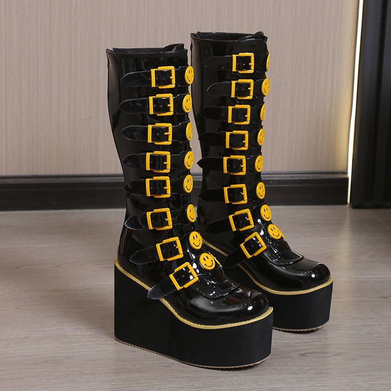 Face Buckle With Wedge Heel Platform Doc Martens For Women-PABIUYOU- Women's Fashion Leader