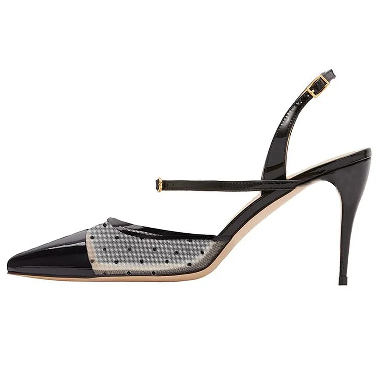 Black patent Leather & Clear Mixed Closed Pointed Toe Slingback Pumps With Stiletto Heels |FSJ Shoes