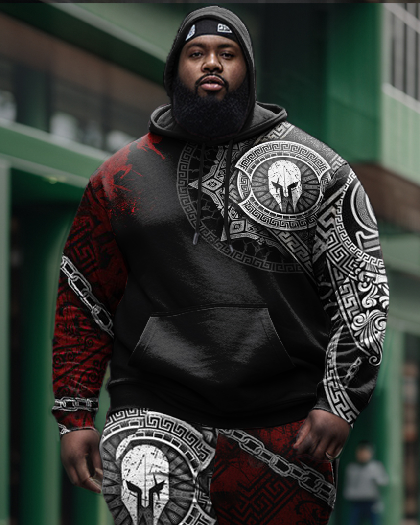 Men's Big & Tall Viking Skull Chain Print Hoodie Set