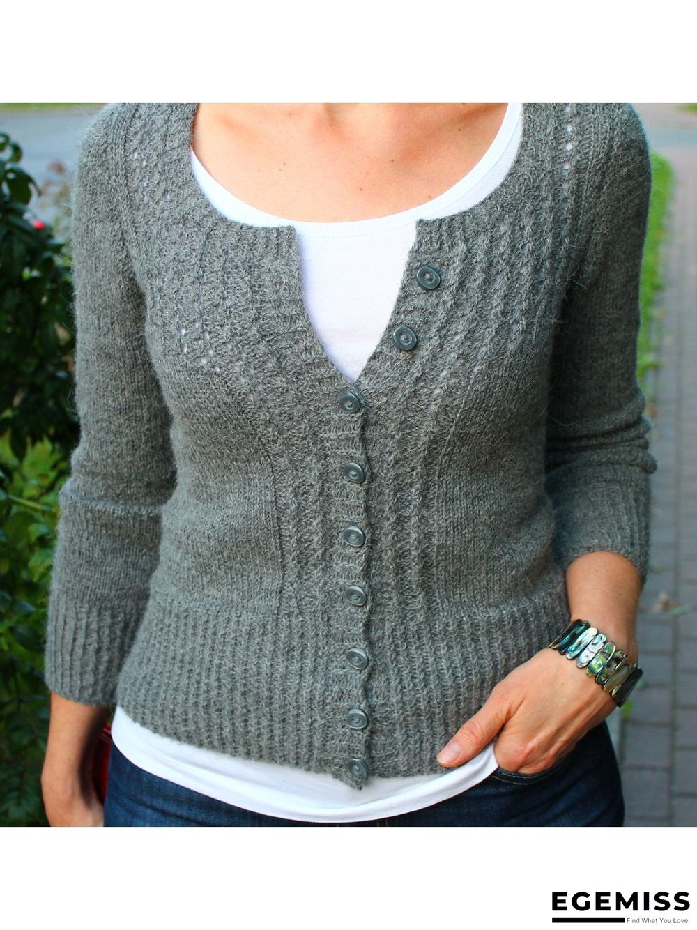 Casual Solid Knitted Buttoned Sweater | EGEMISS