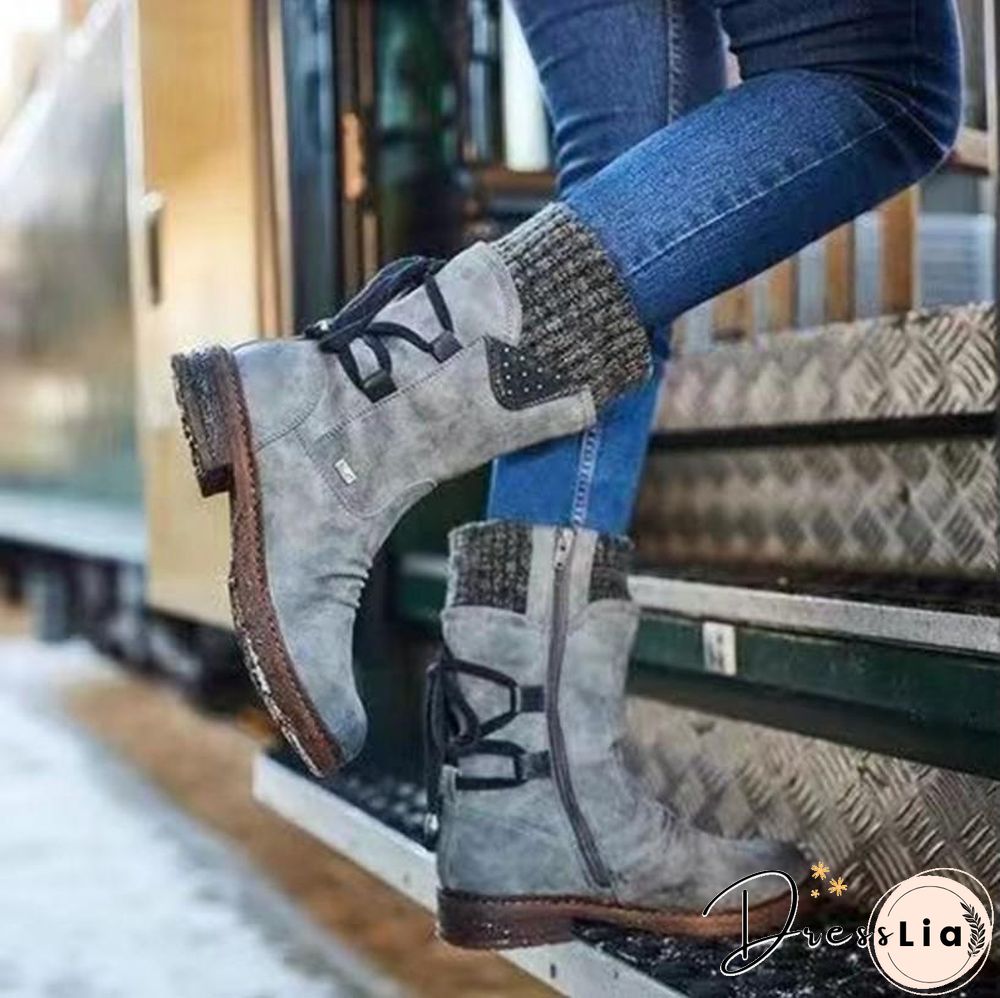 Joint Knit Suede Round Head Shoes