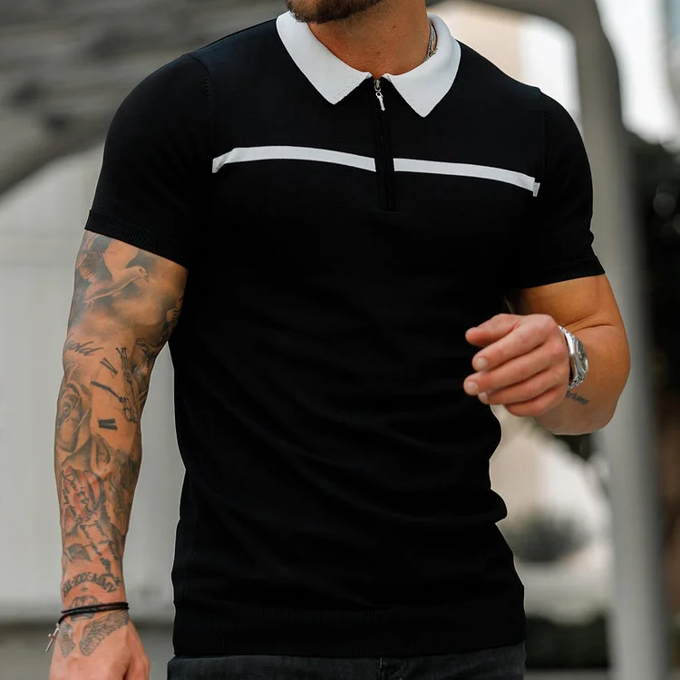 Men's Color Blocking Casual Short Sleeve Polo Shirt