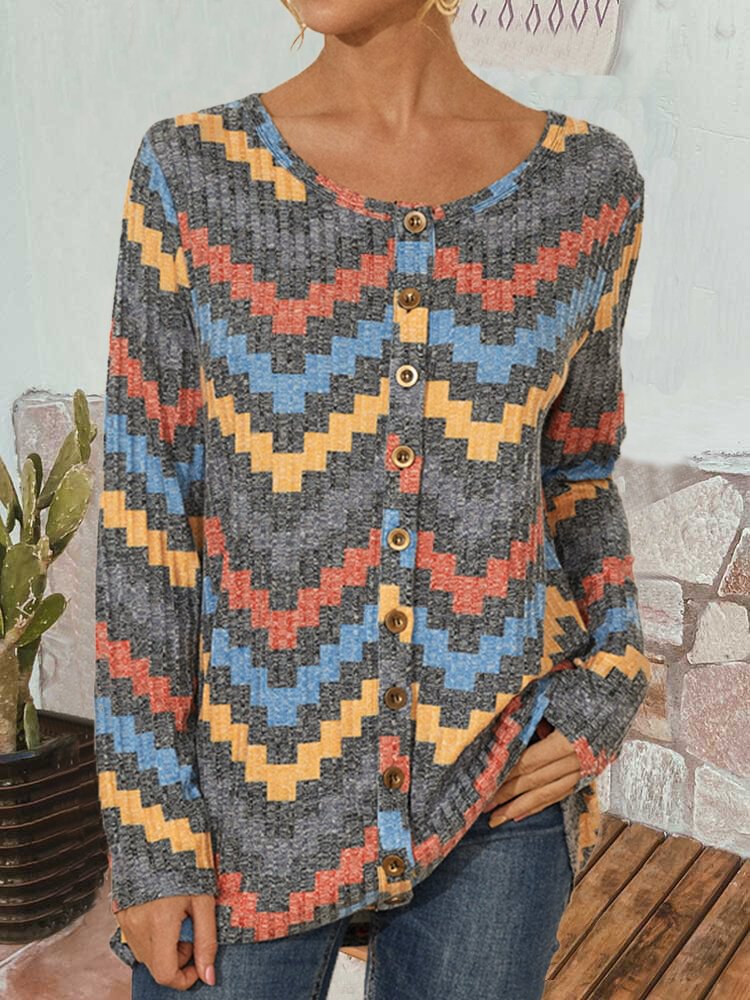 Colorful Striped Button Down Long Sleeve Cardigan