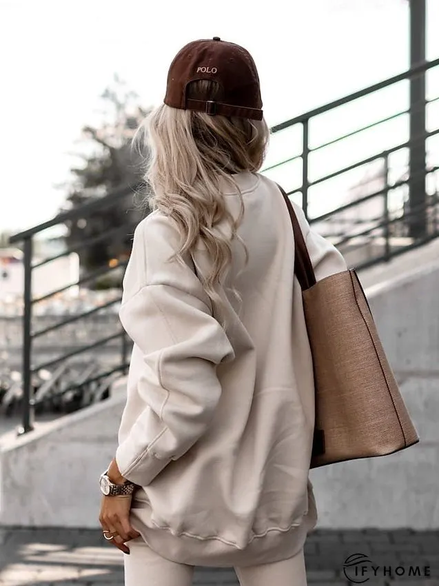 Sweatshirt Tracksuit Pants Sets Pants Trousers Active Streetwear Pink Khaki Sports Outdoor Casual Solid Color Crew Neck S M L XL XXL for Women | IFYHOME