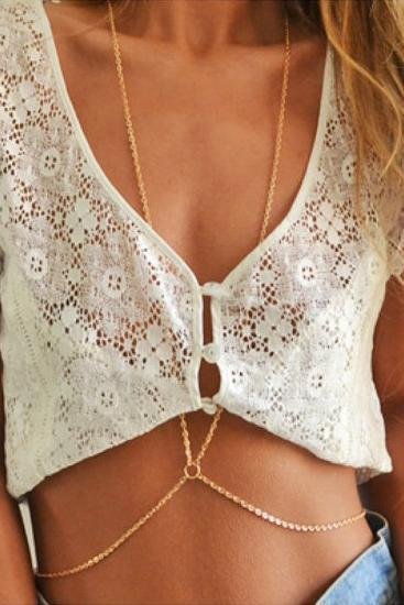 Gold O Ring Detail Sexy Belly Body Chain Necklace-elleschic