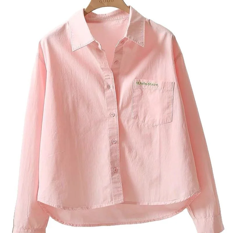 Athvotar Athvotar Shirt Women 2025 Spring And Autumn Fashion Embroidered Letter Pocket Loose Casual Shirt Women Casual Shirt