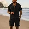Men's Wavy-Pattern Casual Short-Sleeve Shirt And Shorts Set by Inlyline