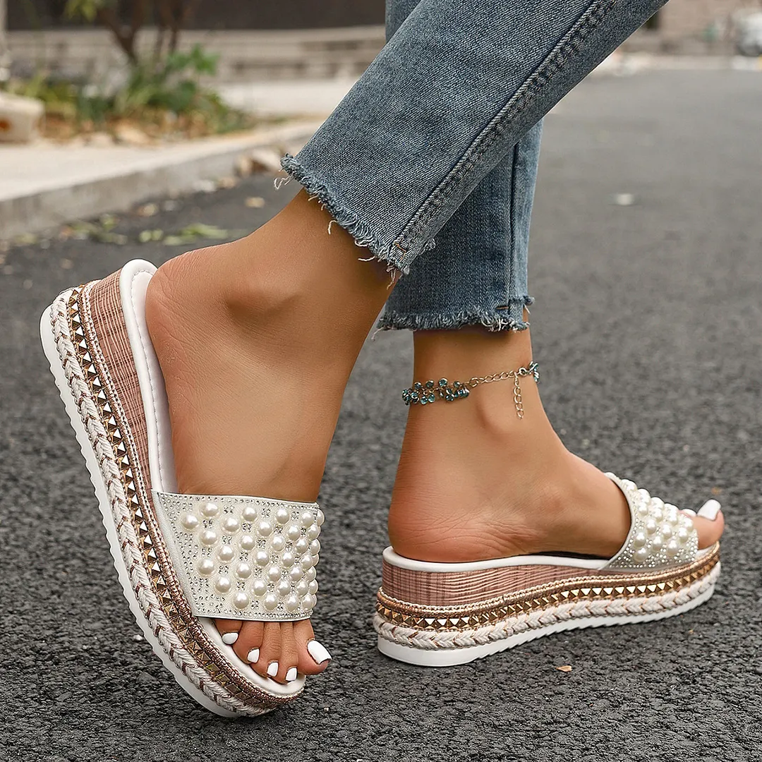 Breakj Breakj Slippers Women Wear 2025 Summer New Flat Bottom Lazy Word Pearl Small Scent Outdoor Leisure Cold Slippers