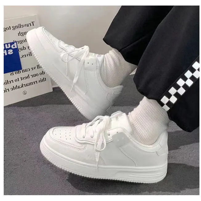 Breakj Breakj White Shoes 2025 Spring And Autumn New Thick-Soled Pure White Round Head Shoes Students Tied Casual Shoes