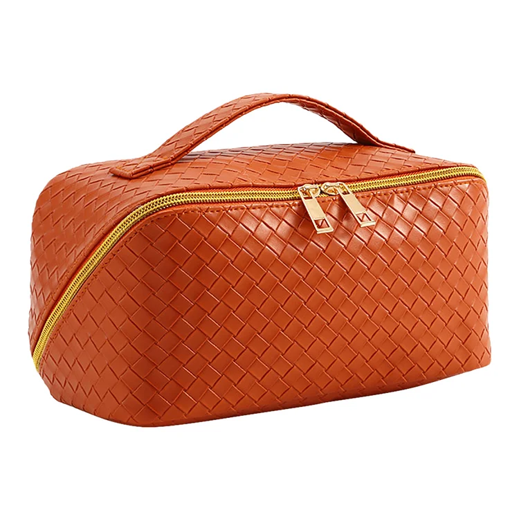 PU Leather Cosmetic Bag Waterproof Large-capacity Wash Bag for Camping (Orange)