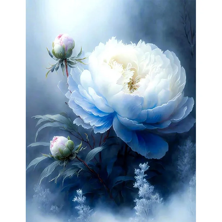【Huacan Brand】White Peony Flower 11CT Stamped Cross Stitch 40*50CM