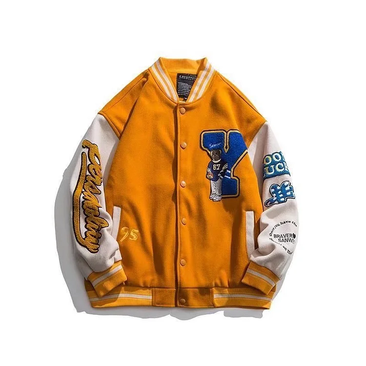 Men's Embroidered Loose Baseball Varsity Jackets at Hiphopee