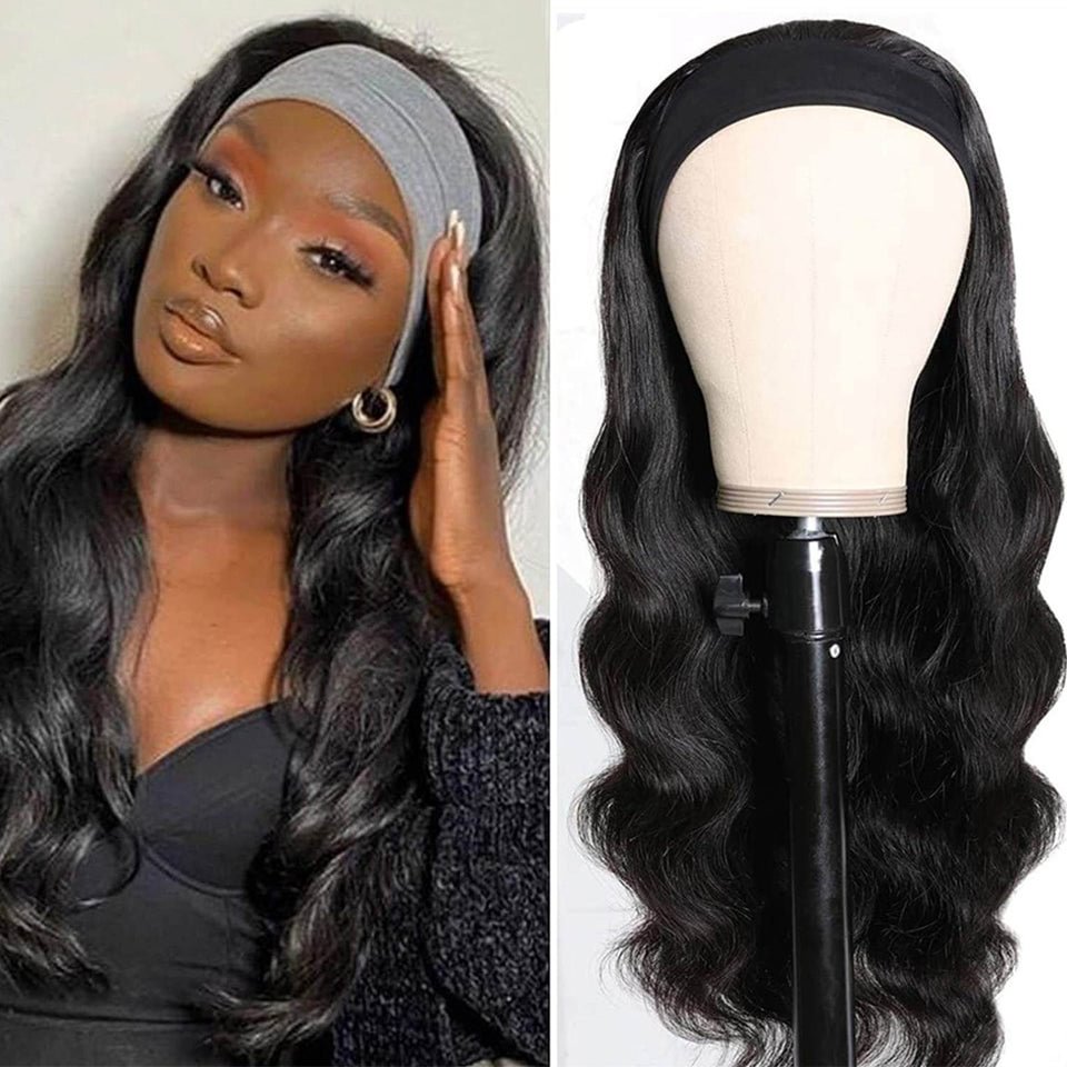 Vallbest Natural Black Body Wave Headband Wig 180%/210% Density Human Hair Wigs US Mall Lifes