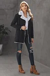 Women's Winter Black Lapel Collar Button Fleece Jacket