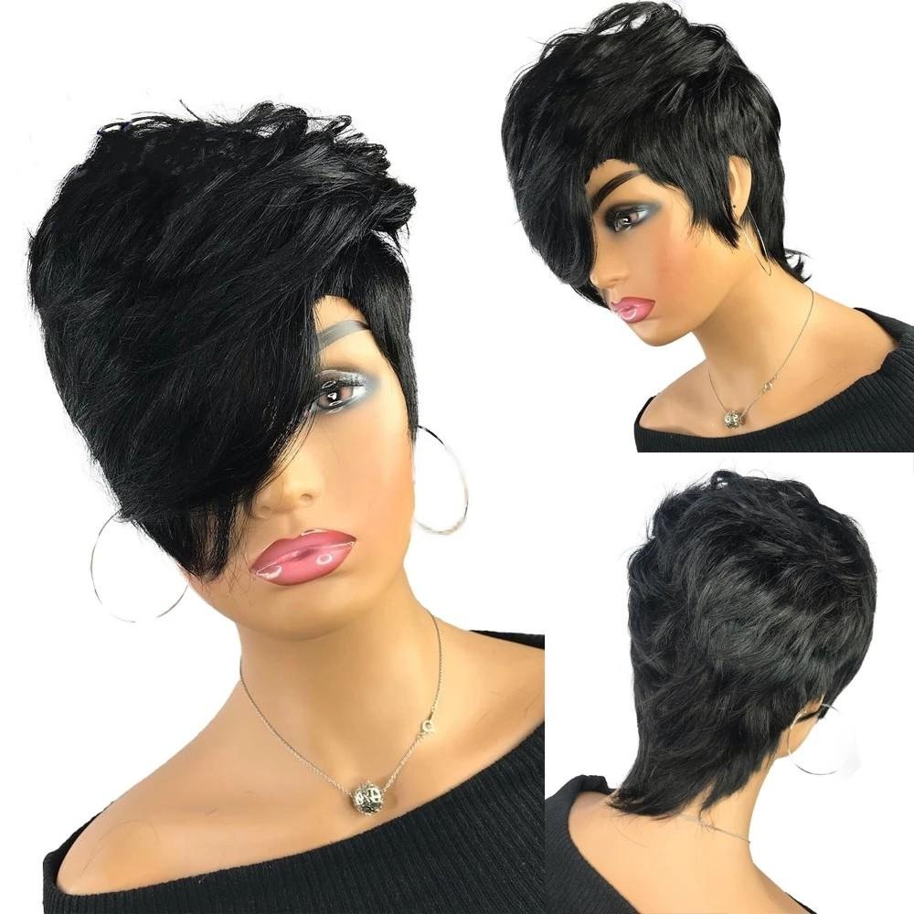 🔥Hot| Hot Sale🔥Glueless Lace Front Wigs Black Short Wavy Bob Pixie Cut Wigs With Bangs US Mall Lifes