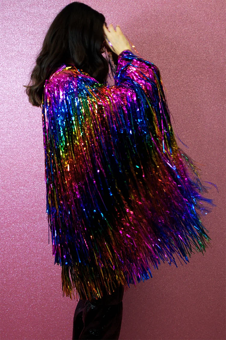 Rainbow Tinsel Fringe Studded Jacket 