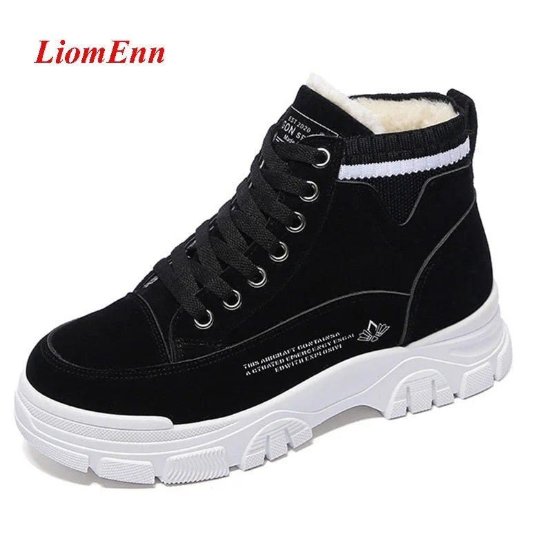 2020 Ladies Winter Sneakers Fur Plush High Top Sneakers Platform Vulcanized Casual Sport Shoes Woman Snow Boots basket femme