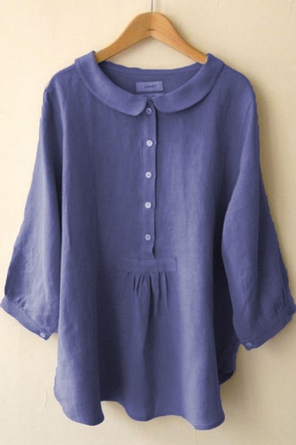 Solid Color Buttons Collared Long Sleeves Blouse