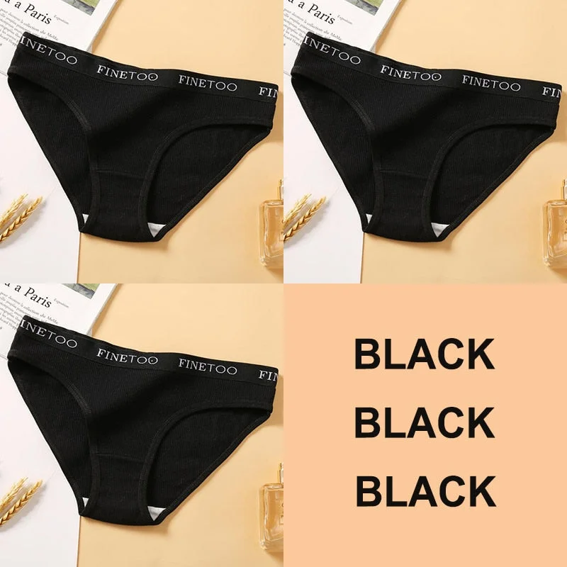 3PCS Women Cotton Underwear Panties Female Sexy Briefs Brand  Band Waist Pantys Set Solid Color Intimates Lingerie for Girl M-XL