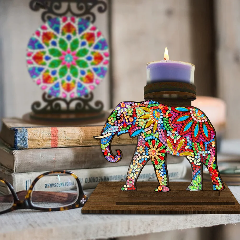 5D DIY Elephant Desktop Diamond Painting Art Candle Holder Home Decor 