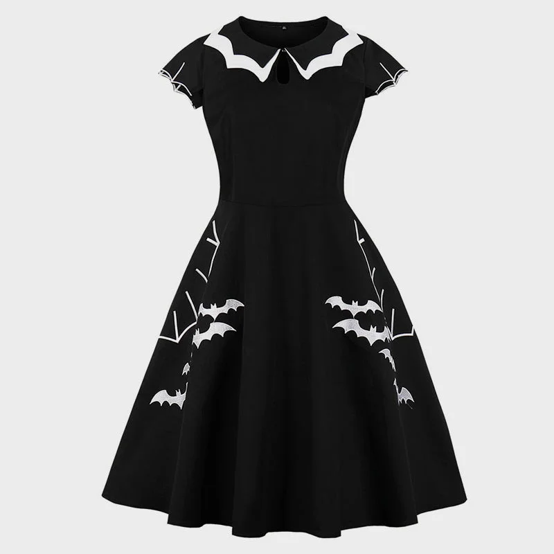 Show Your Affection Halloween Bat Sleeve Flower Dress