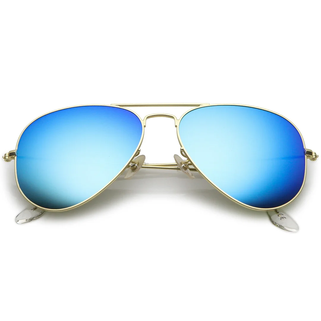 Premium Small Classic Matte Metal Aviator glasses With Colored Mirror Glass Lens 57mm