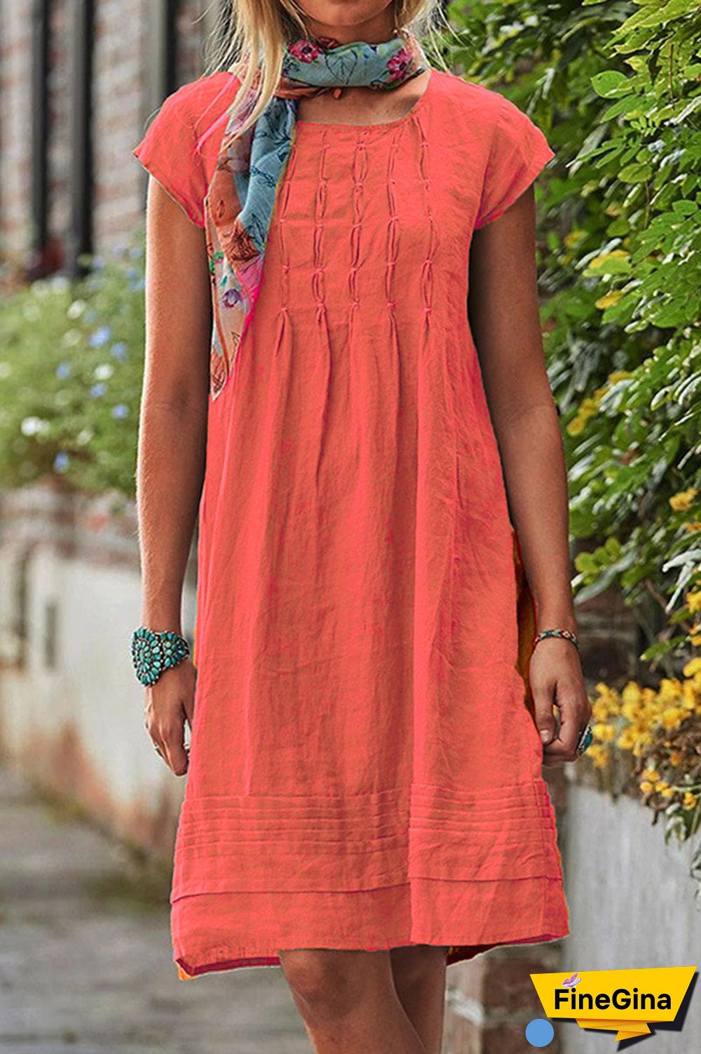 Casual Solid Patchwork U Neck A Line Short Sleeve Dress(7 colors)