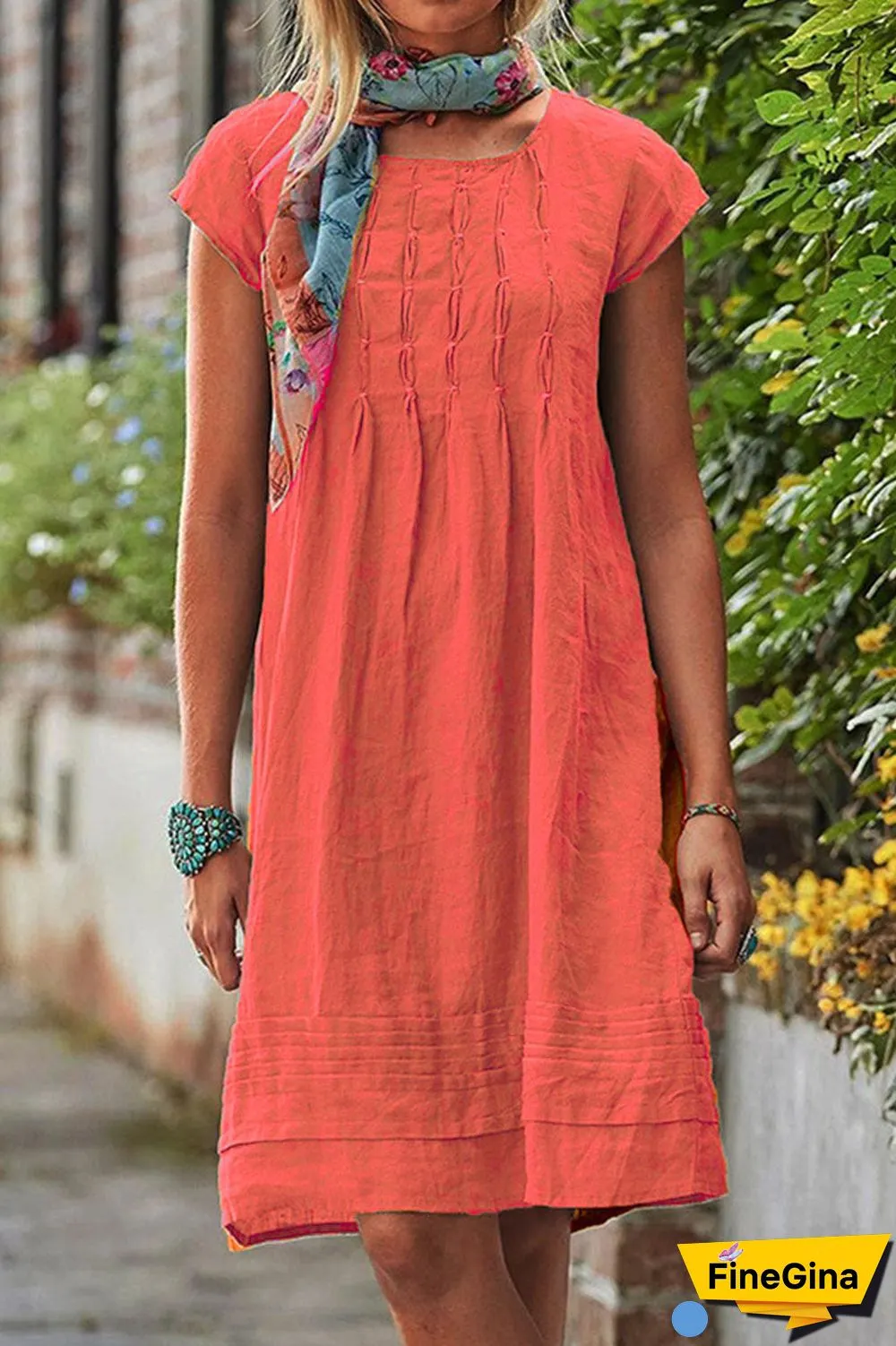 Casual Solid Patchwork U Neck A Line Short Sleeve Dress(7 colors)