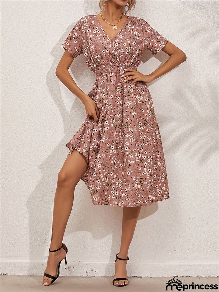 Summer Floral Printed Short Sleeve Dresses