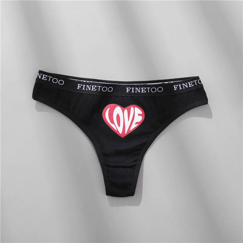 FINETOO 1/2PCS Women Cotton Underwear Love Sticker Letter M-XXL Panties + G-string Lingerie Female Pantys Girls Fashion Briefs