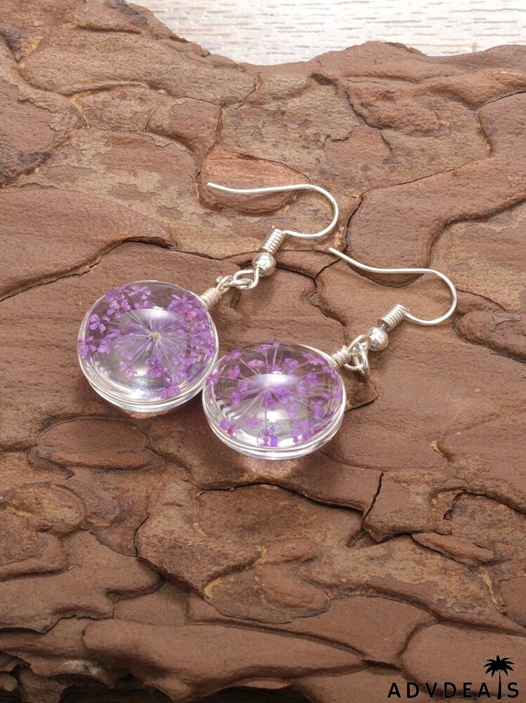 Flower Detail Glass Ball Drop Earrings