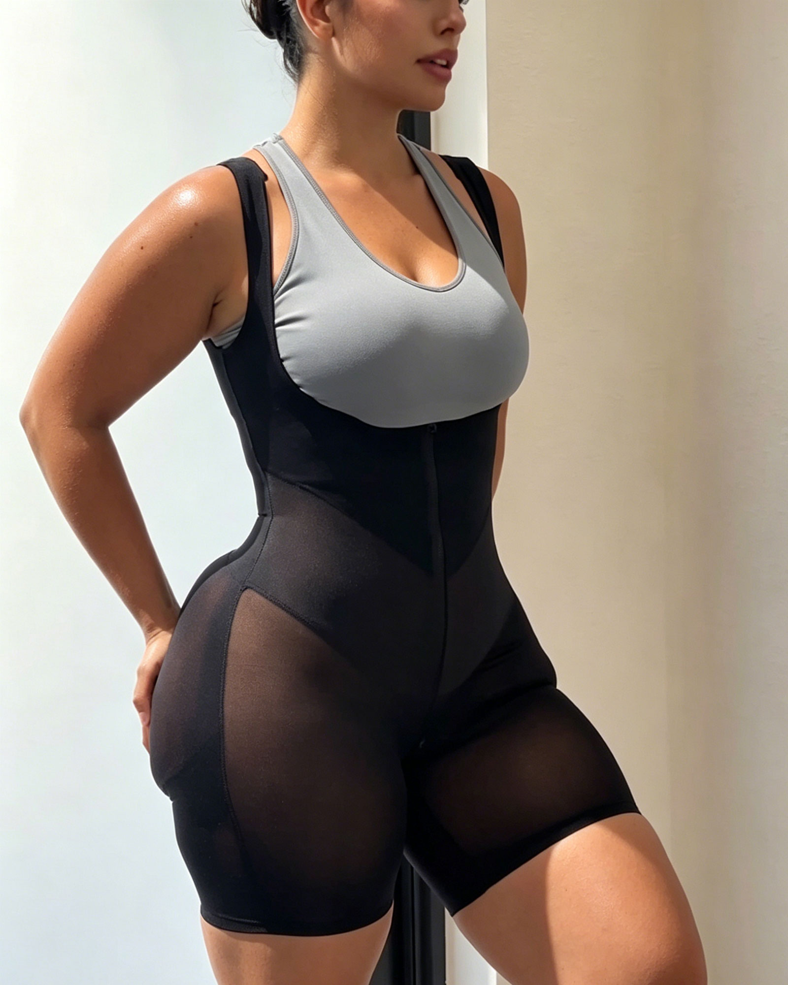 Mesh High Compression Mid-Thigh Bodysuit Shaper