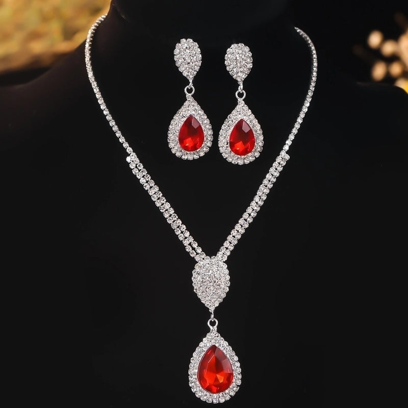 Rhinestone Copper Water Droplets Jewelry Set