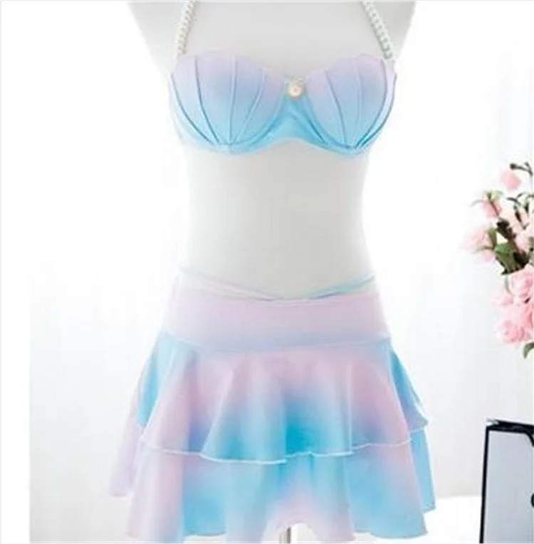 S-XL Pastel Mermaid Swimsuit Sea Shell Bikini Set SP166476