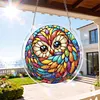 (18.5cm)DIY Acrylic Jigsaw Puzzle Window Hanging with Hanging Chain DIY Stained Glass Decoration Round Window Puzzle Decor for DIY Craft Project(Night Owl)