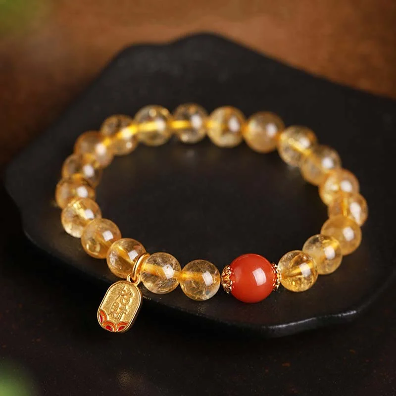 Citrine Red Agate Fortune Charm Bracelet