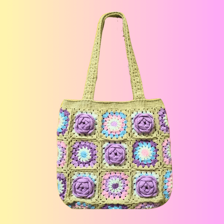 Lulusnow Handmade Purple Beige 3D Camellia Bag 2023 Crochet Tote Bag Shoulder Bag 