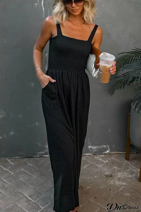 Cayo Smocked Pocketed Wide Leg Jumpsuit